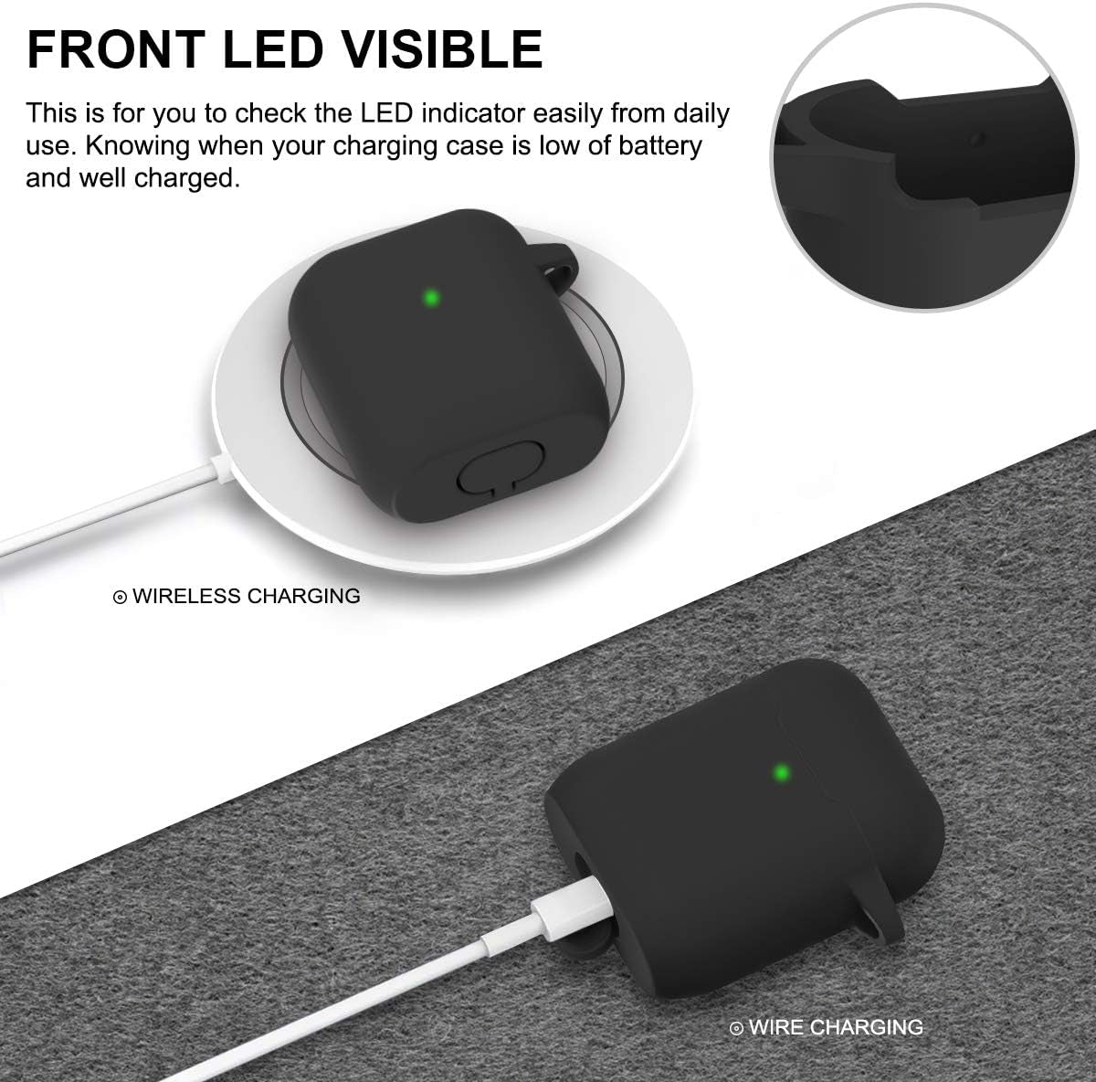 Airpods Case, Airpods Case Cover for Apple Airpods 1&2 Wireless Charging Case 7 in 1 Front LED Visible Premium Silicone Case Skin with Airpods Accessories Keychain Storage Box
