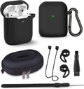 Airpods Case, Airpods Case Cover for Apple Airpods 1&2 Wireless Charging Case 7 in 1 Front LED Visible Premium Silicone Case Skin with Airpods Accessories Keychain Storage Box