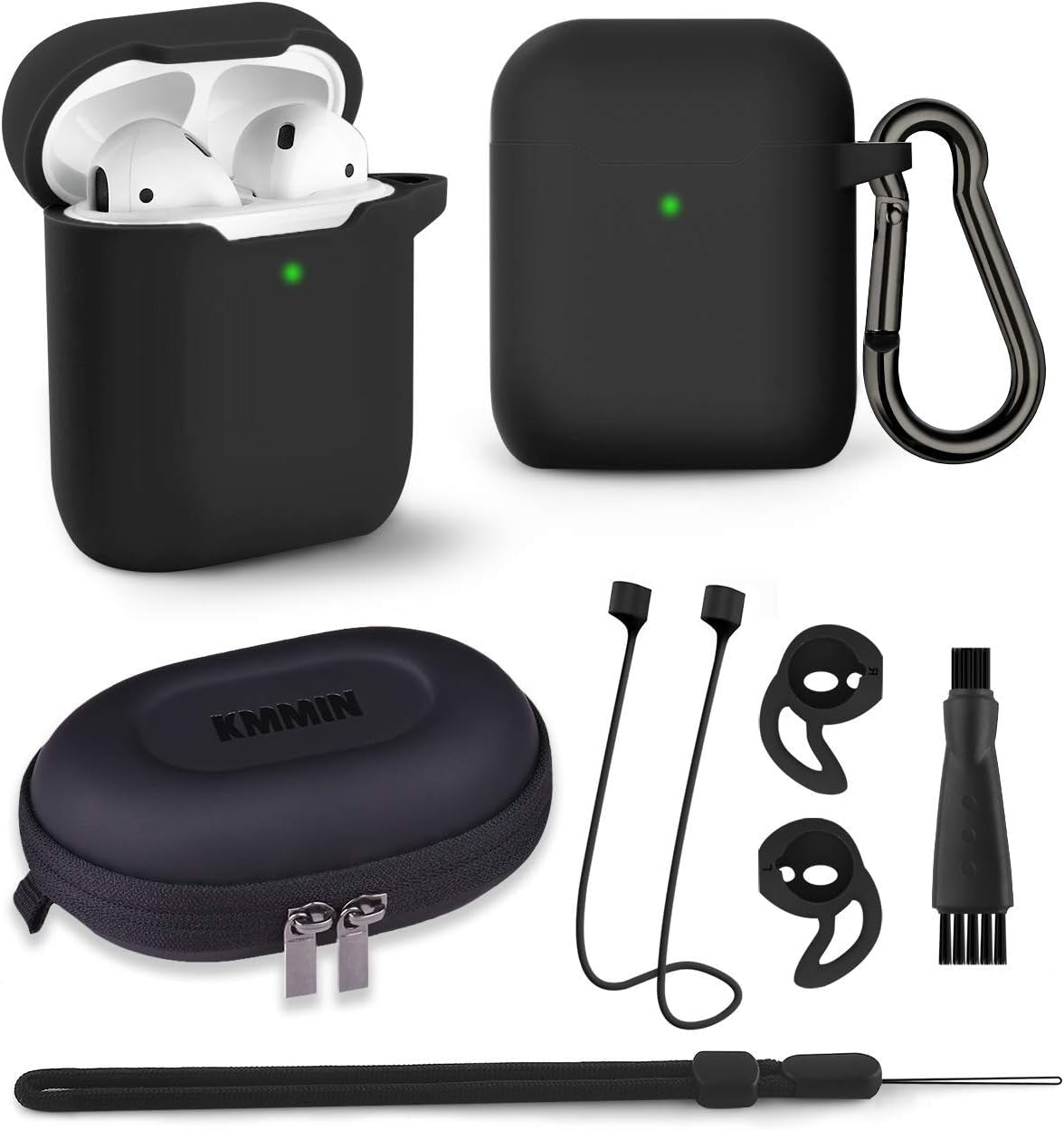 Airpods Case, Airpods Case Cover for Apple Airpods 1&2 Wireless Charging Case 7 in 1 Front LED Visible Premium Silicone Case Skin with Airpods Accessories Keychain Storage Box